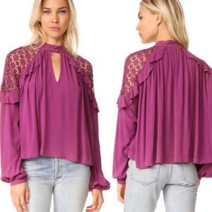 NEW Free People Ruffle Blouse Raspberry (XS)